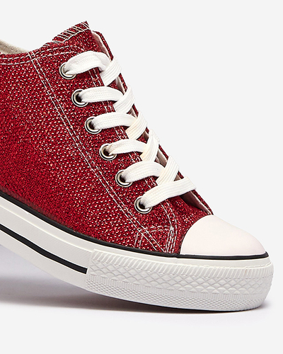 Rote Damen-Sneakers auf einem versteckten Anker mit glänzendem Faden Seggat- Footwear