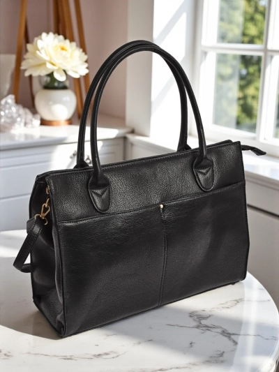 Damenhandtasche Aristea Nero schwarzes Öko-Leder 41x31 elegant