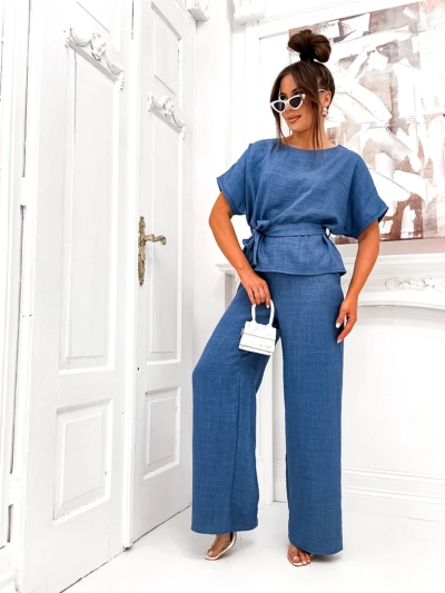 Royalfashion Damen-Set mit einer kurzärmeligen Bluse und weiten Hosen