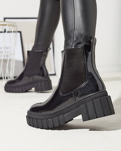 Schwarze Damenstiefel aus Lackleder mit dickerer Sohle Fazzati-Schuhe