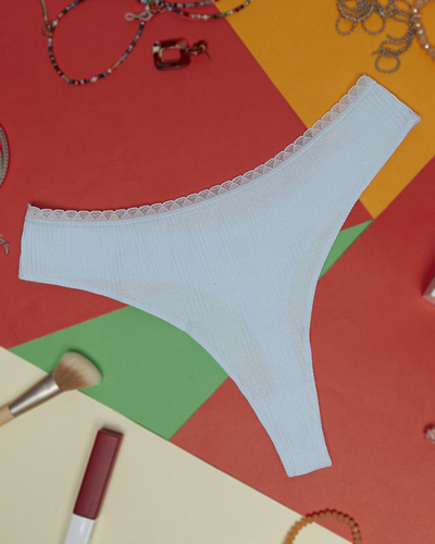 Blauer gerippter Damen-String - Unterwäsche