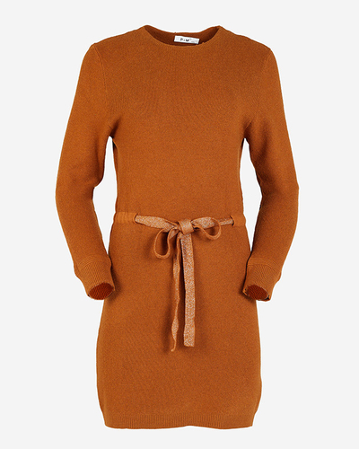 Коричнева кофта-туніка з коміром-стійкою