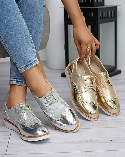 Goldene Damenschuhe mit glitzernden Retinis-Einsätzen in Silber - Schuhe