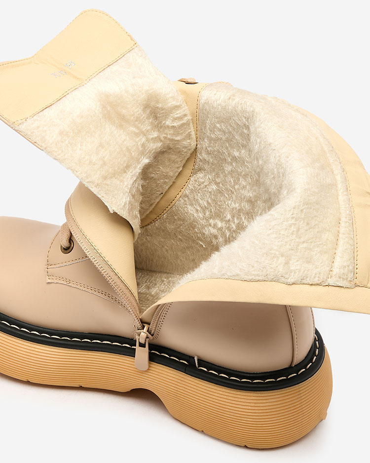 Royalfashion Beige Damen Schnürstiefel mit fester Sohle Diret