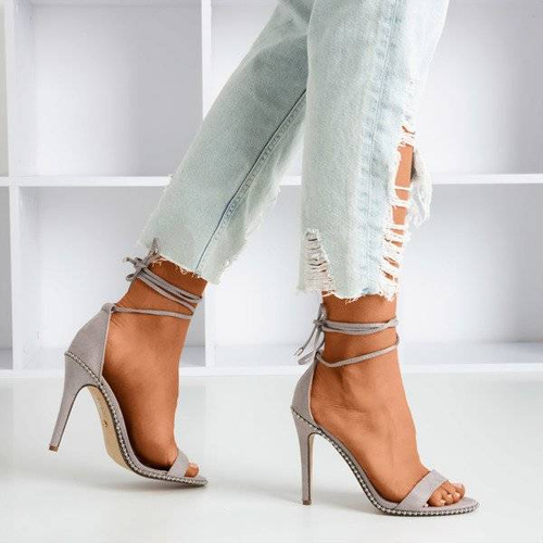 Босоніжки з сірим зав’язанням на високому каблуці Taya - Взуття 1