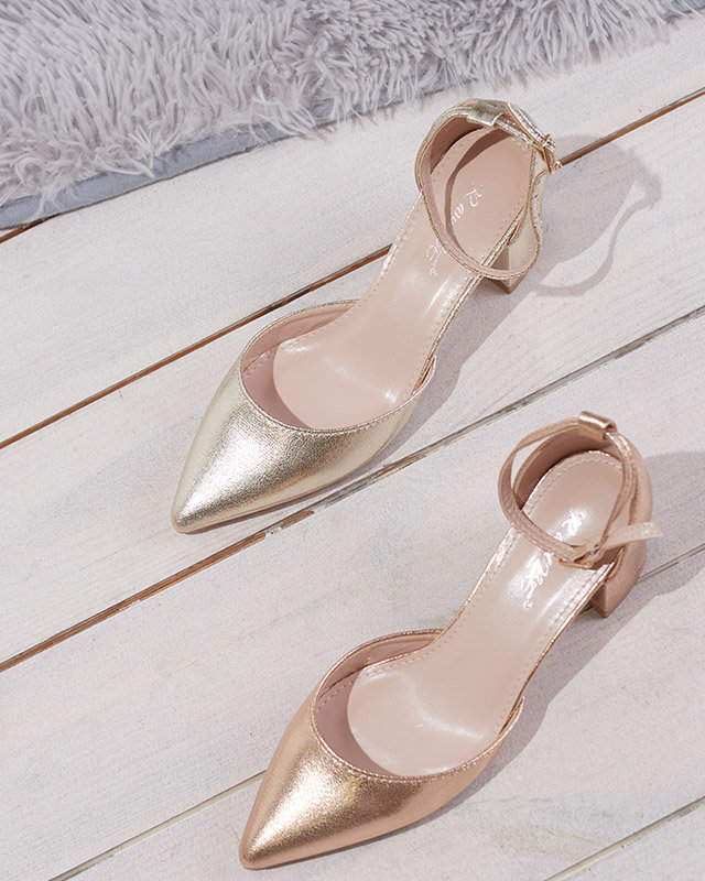 Damensandalen auf niedrigem Pfosten in goldener Farbe Nerola - Schuhe