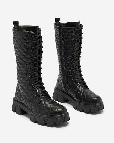 Schwarze niedrige Stiefel mit gestepptem Schaft Tepano - Footwear