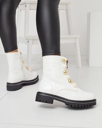 OUTLET Weiße Damen-Bagger-Stiefel mit Perlen Cedirao - Schuhe
