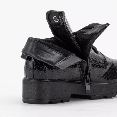 OUTLET Schwarze Kinderstiefel mit Prägung und Bindung Alamai - Schuhe