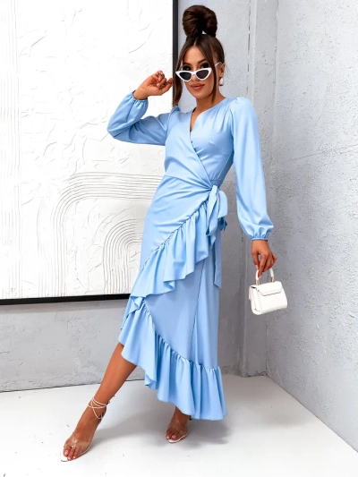 Royalfashion Gebundenes Damen-Midi-Kleid mit Rüschen