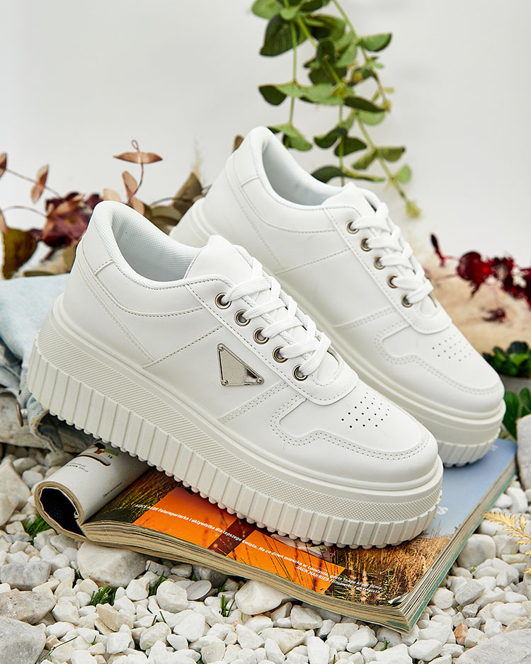 Weiße Sneaker Trend Schuhe Plateau Sommer White Sneakers – Top