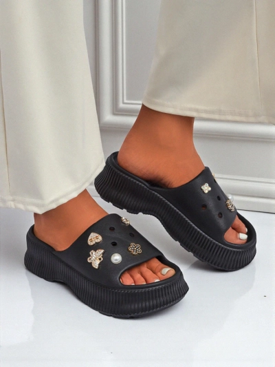 Royalfashion Damen-Gummislipper mit Slash Glam Verzierungen