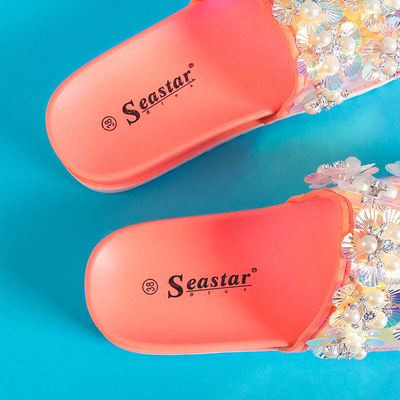 Коралові жіночі шльопанці на платформі з оздобленням Maurelle