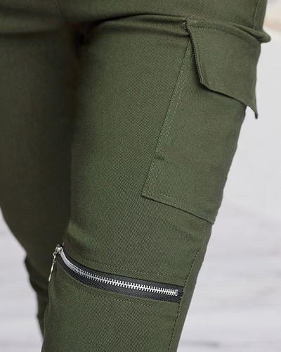 Dunkelgrüne Damen-Cargohose mit Kette - Bekleidung