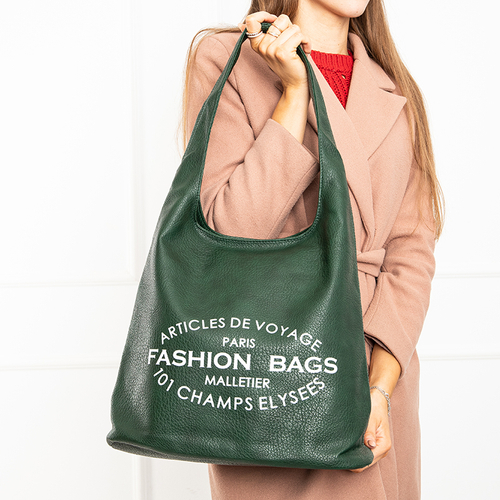Зелена жіноча сумка з написами