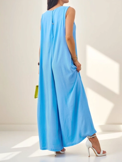 Комбінезон Cyra Azzurro з Віскози з Квіткою – світло-блакитний стиль літа