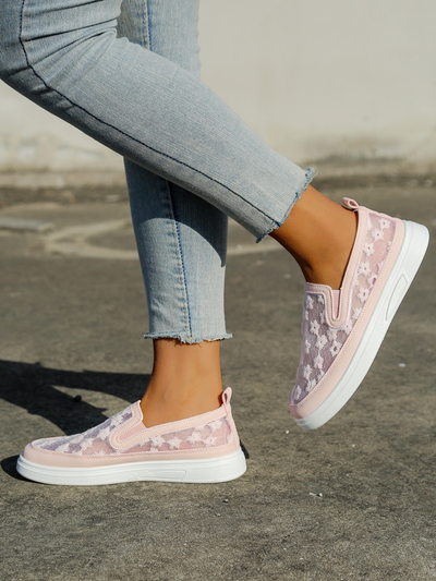 Royalfashion Damen-Mesh-Pantoletten mit Blumen Emzos
