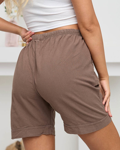 Damen-Shorts aus Baumwolle mit khakifarbenen Taschen - Kleidung