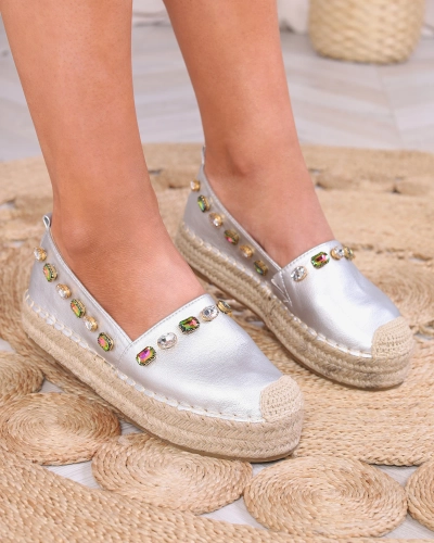 Silberne Damen-Espadrilles mit Kristallen Ziennie - Schuhe