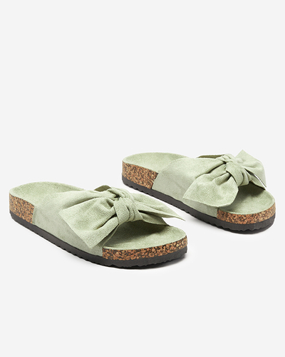 Grüne Öko-Wildleder-Hausschuhe für Damen mit Schleife Ewerka - Footwear