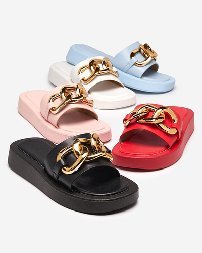 Rosafarbene Damenhausschuhe mit goldener Kette Reteris - Schuhe
