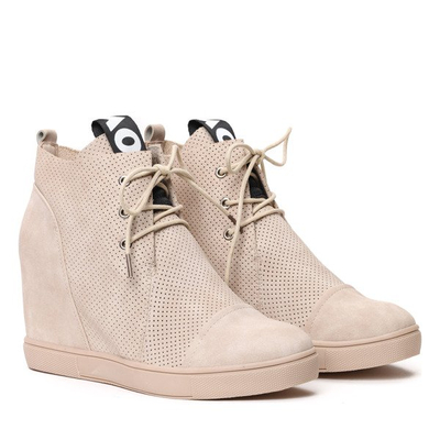 Beżowe sneakersy na krytym koturnie - Obuwie