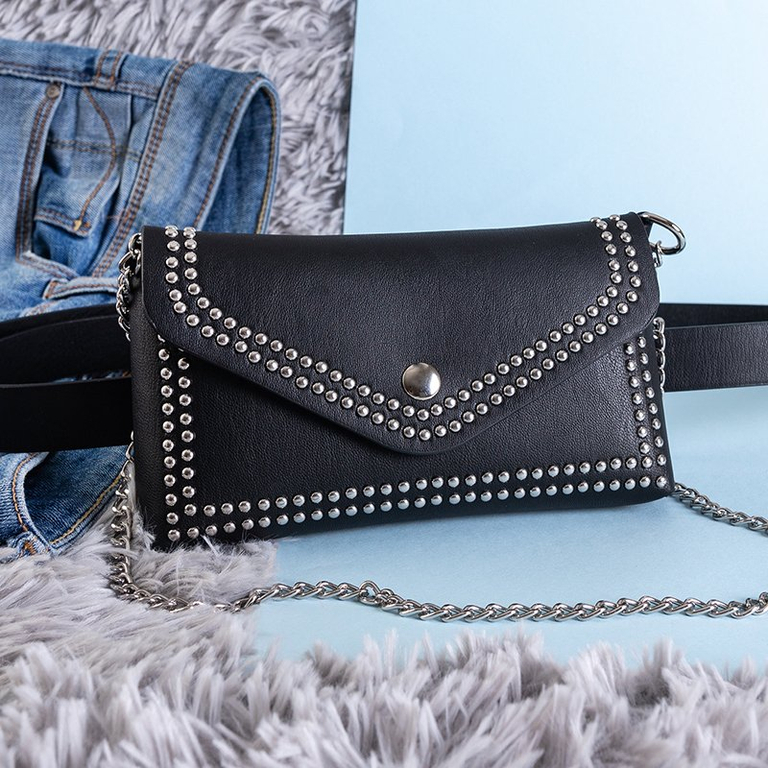 Schwarze kleine Nierentasche mit Strasssteinen - Handtaschen