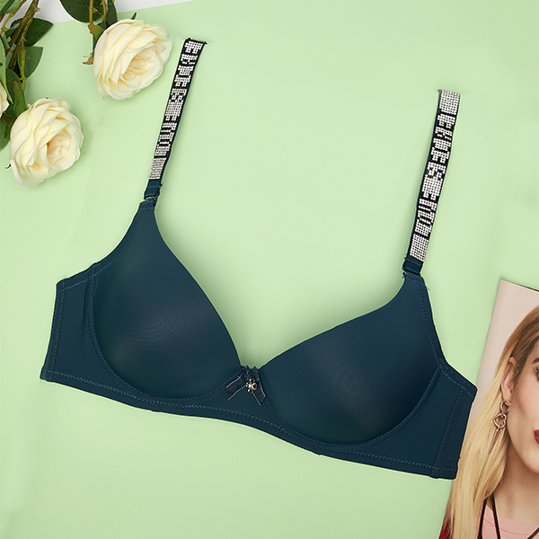 Royalfashion Marineblauer einfarbiger Push-up-BH mit verzierten Trägern
