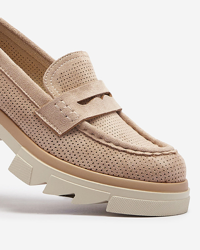 Hellbraune durchbrochene Damenmokassins mit fester Sohle Ejina - Footwear