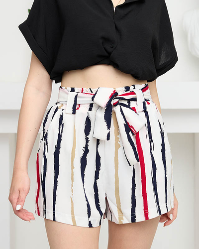 Weiß gestreifte Stoffshorts für Damen - Kleidung