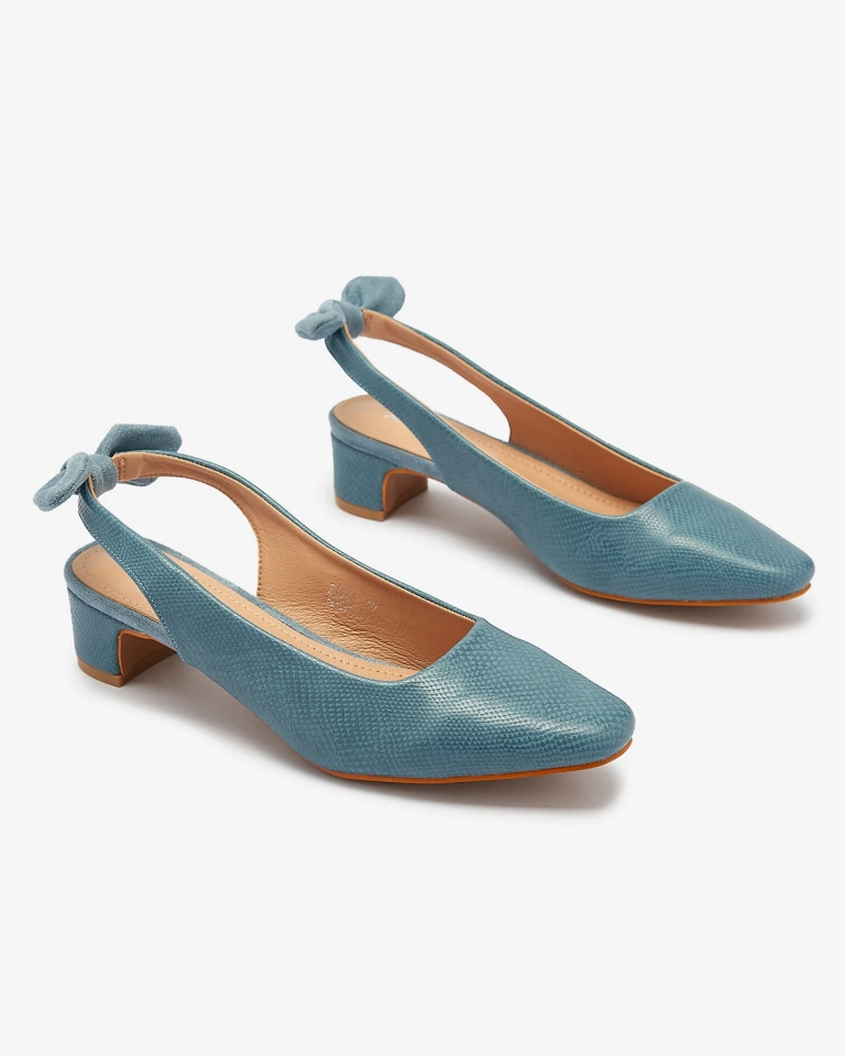 Blaue gefütterte Damenpumps mit Prägung und Schleife Olikasa - Footwear