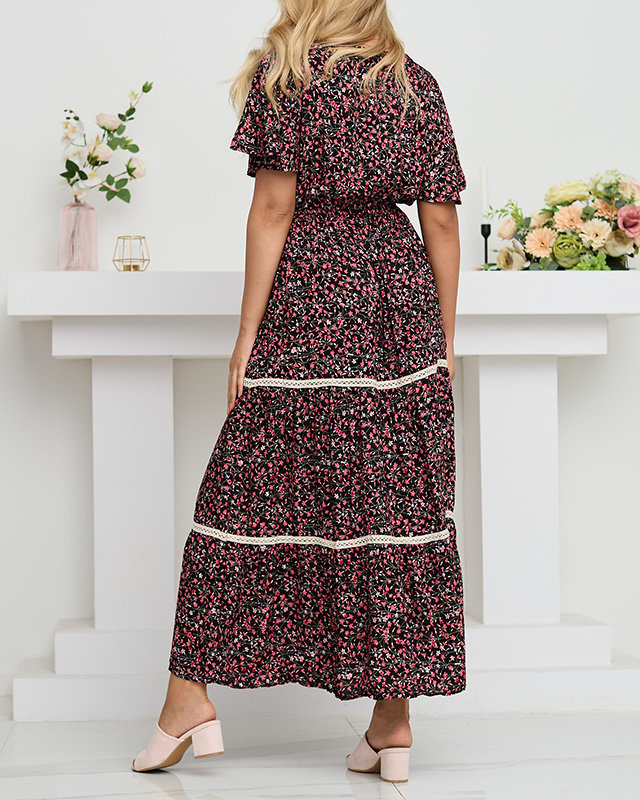 Schwarzes langes Sommerkleid für Damen mit Blumen - Kleidung