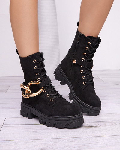 Schwarze Damenstiefel mit Kette Loti - Schuhe