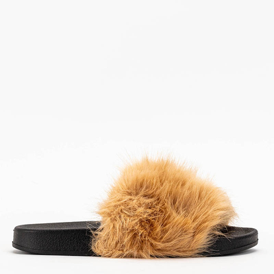 Beige Damenhausschuhe mit Fell Danita - Schuhe