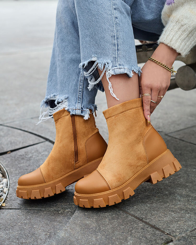 Royalfashion Damenstiefel mit flachem Absatz in camel Leffoi