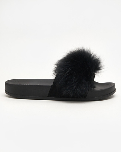 OUTLET Schwarze Hausschuhe mit Fell Nate - Schuhe