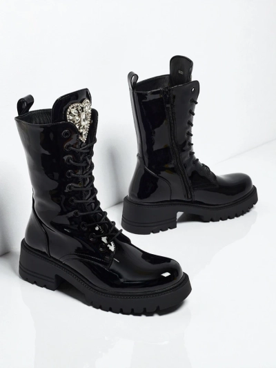 Lackierte Damenstiefeletten mit Schnürung Emelune