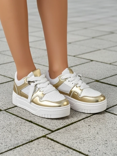 Damen-Sneakers 'Aurelia' Gold-Weiß mit 4cm Plateau - Stil und Komfort