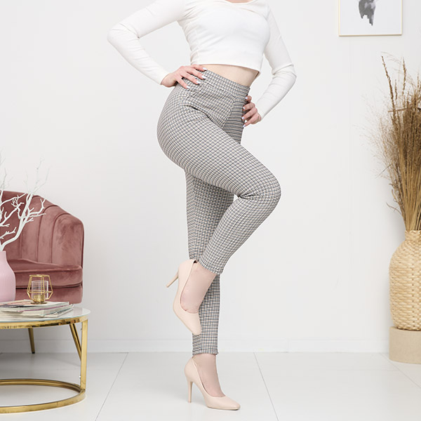Gelb-schwarz karierte Damen-Teggings- Bekleidung