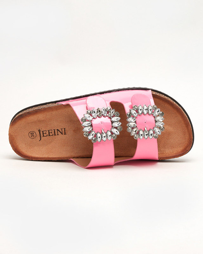 OUTLET Rosa Damenhausschuhe mit verzierten Schnallen Olimika - Schuhe