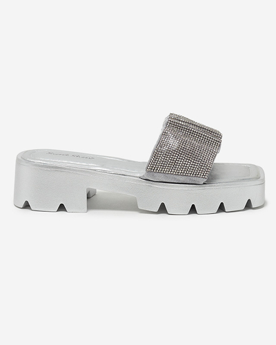 Silberne Damenpantoffeln mit Zirkonia Emkoy - Schuhe