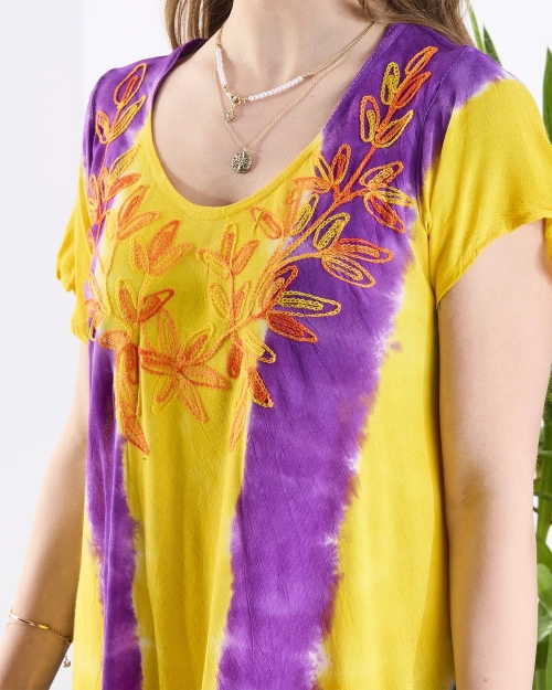 Фіолетово-жовта жіноча пляжна сукня нарзутка - Одяг