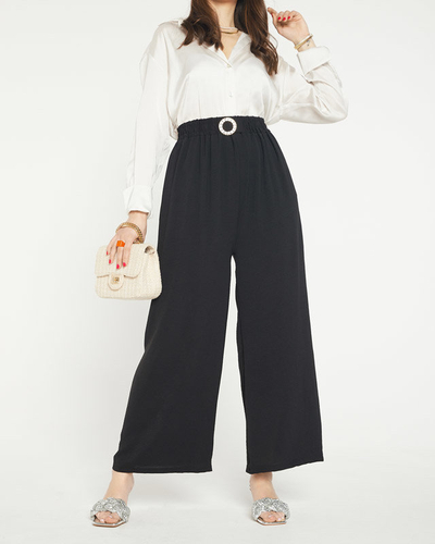 Schwarze weite Palazzohose für Damen mit Verzierung - Kleidung