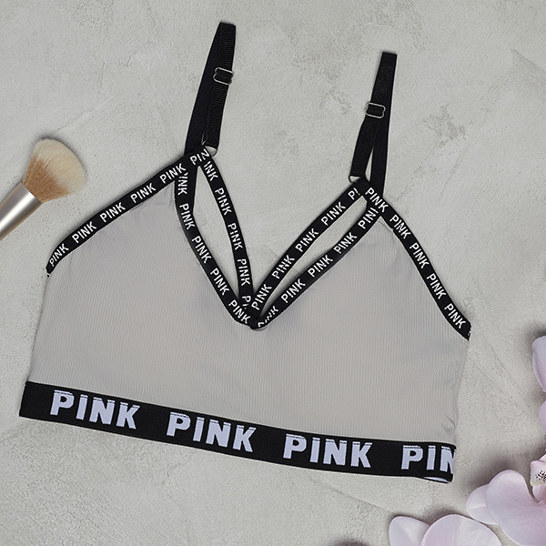 Grauer Damen-Sport-BH mit Aufschriften - Unterwäsche