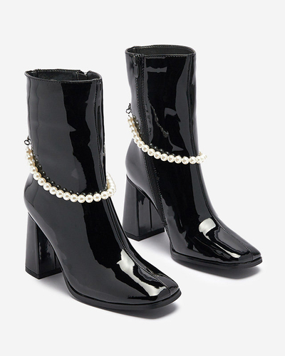 Schwarz lackierte Damenstiefel mit hohem Schaft Rassla- Footwear