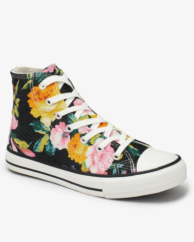 Royalfashion Damen hohe graphitfarbene Sneakers mit bunten Blumen bedruckt Fahenna