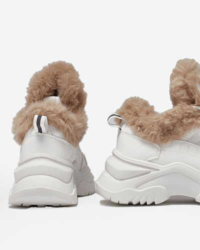 Royalfashion Sportliche weiße Damen-Sneaker mit Fell Kawin