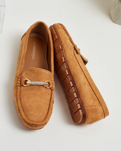 Mokassins Damen Camel Aurelia Wildleder mit Verzierung - Komfort und Stil auf flachem Absatz