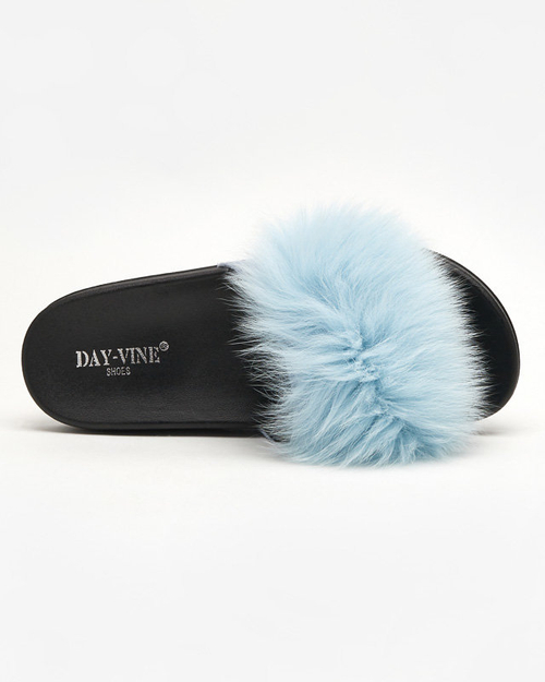 Шльопанці з хутром синього кольору Nate