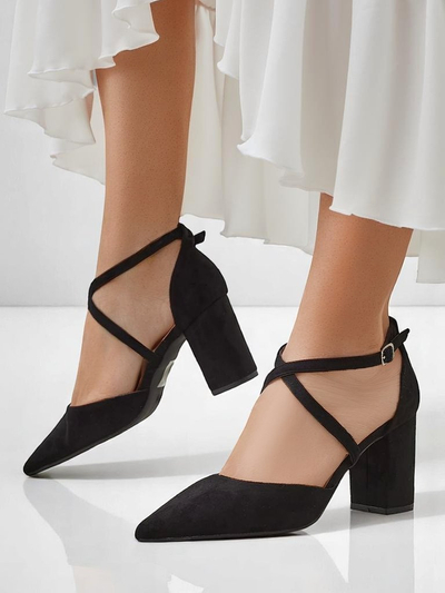 Royalfashion Damen‑Pumps aus Öko‑Kunstwildleder mit Kanastru‑Riemen